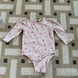 Pehr Pink Heart-Print Long Sleeve Baby One-Piece